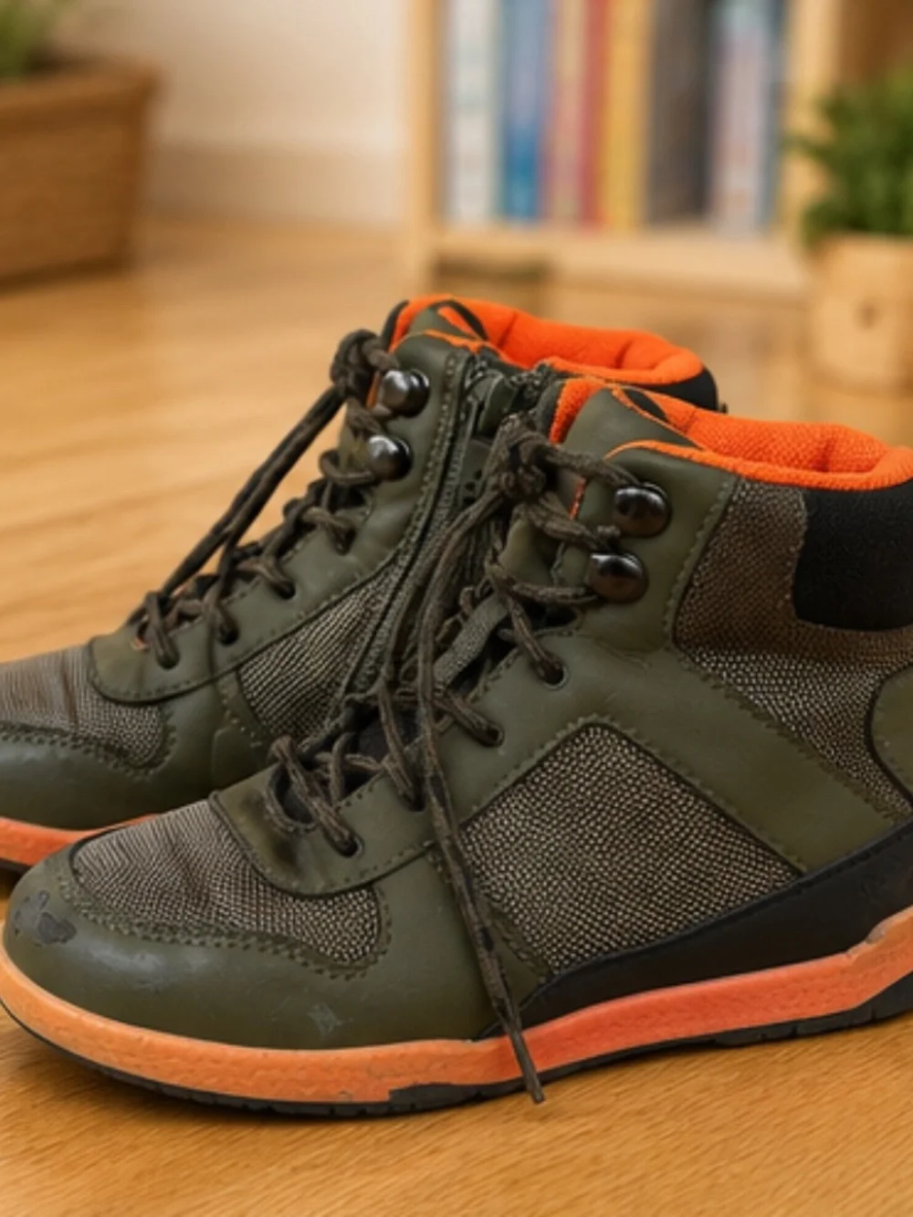 Kids Hiking Boots Olive Green & Orange | Size US 11